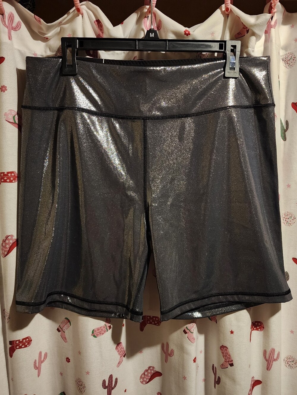 SZ XL VICTORIA'S SECRET METALLIC SHIMMER GUNMETAL SILVER BIKER M SHORTS.